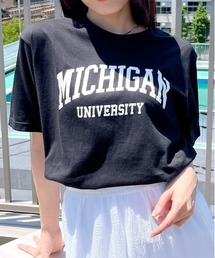 【spiritoso】MICHIGAN カレッジロゴプリントTシャツ(CP)