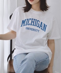 【spiritoso】MICHIGAN カレッジロゴプリントTシャツ(CP)