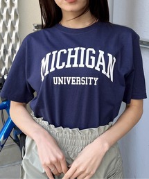 【spiritoso】MICHIGAN カレッジロゴプリントTシャツ(CP)