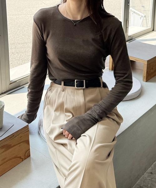 LE MORE(リモア)の「カラーフィットシアーロンT(Tシャツ/カットソー・レディース・ミント/アイボリー/ピンク/ベージュ/ブラウン/グレー/ブラック・FREE)」の4枚目の写真