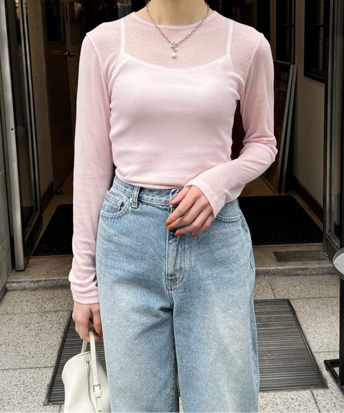 LE MORE(リモア)の「カラーフィットシアーロンT(Tシャツ/カットソー・レディース・ミント/アイボリー/ピンク/ベージュ/ブラウン/グレー/ブラック・FREE)」の7枚目の写真