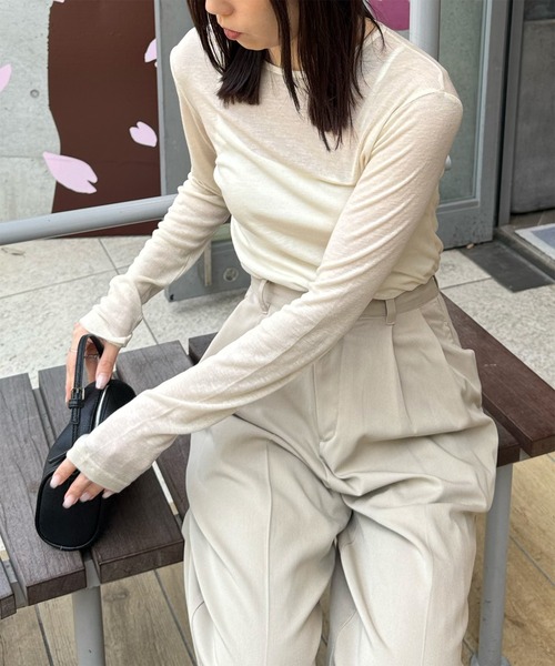 LE MORE(リモア)の「カラーフィットシアーロンT(Tシャツ/カットソー・レディース・ミント/アイボリー/ピンク/ベージュ/ブラウン/グレー/ブラック・FREE)」の9枚目の写真