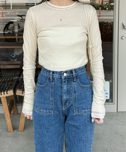 LE MORE(リモア)の「カラーフィットシアーロンT(Tシャツ/カットソー・レディース・ミント/アイボリー/ピンク/ベージュ/ブラウン/グレー/ブラック・FREE)」の14枚目の写真