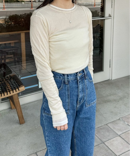 LE MORE(リモア)の「カラーフィットシアーロンT(Tシャツ/カットソー・レディース・ミント/アイボリー/ピンク/ベージュ/ブラウン/グレー/ブラック・FREE)」の15枚目の写真