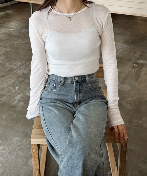 LE MORE(リモア)の「カラーフィットシアーロンT(Tシャツ/カットソー・レディース・ミント/アイボリー/ピンク/ベージュ/ブラウン/グレー/ブラック・FREE)」の19枚目の写真