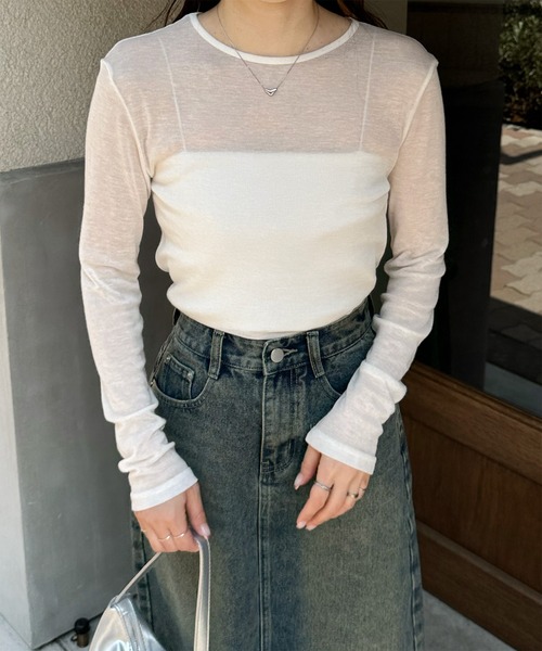 LE MORE(リモア)の「カラーフィットシアーロンT(Tシャツ/カットソー・レディース・ミント/アイボリー/ピンク/ベージュ/ブラウン/グレー/ブラック・FREE)」の22枚目の写真