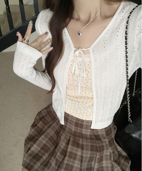 セール】Y2Kガーリー透かし編みニットカーディガン（カーディガン