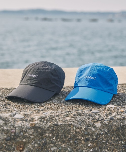 80s90s vintage イギリス製 ナイロン jet CAP ドローコード Unblend】ロゴ刺繍 ドローコード ナイロン ジェットキャップ