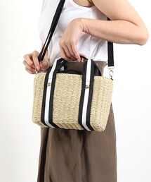 COOCO | 配色テープハンドル×ペーパー素材2WAYミニトートバッグ(かごバッグ)