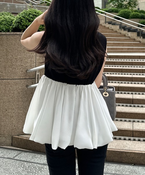 junoah(ジュノア)の「キーネックノースリーブペプラムバルーントップス(シャツ/ブラウス・レディース・ブラック/ライトベージュ/ホワイト/ブラック系その他・SMALL/MEDIUM/LARGE)」の6枚目の写真