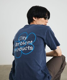 City Ambient Products: フラワー プリント フェード ピグメント Tシャツ