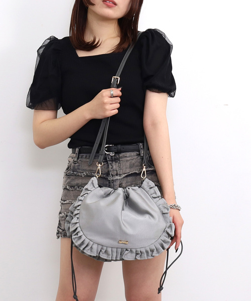 SMIR NASLI（サミールナスリ）の「フリル巾着ショルダーバッグ（ショルダーバッグ・レディース・シルバー/ブラック/ネイビー/パープル/ブラウン・FREE）」の5枚目の写真