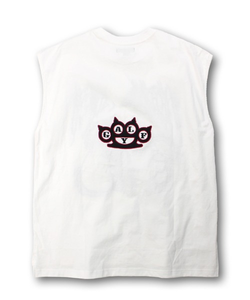 GALFY（ガルフィー）の「【GALFY/ガルフィー】必殺肉球パンチノースリーブ（Tシャツ/カットソー・メンズ・パープル/ホワイト/ブラック・L/XL）」の4枚目の写真