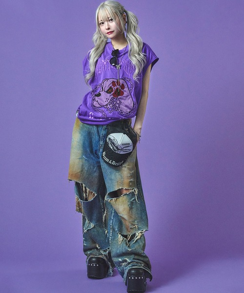 GALFY（ガルフィー）の「【GALFY/ガルフィー】必殺肉球パンチノースリーブ（Tシャツ/カットソー・メンズ・パープル/ホワイト/ブラック・L/XL）」の17枚目の写真