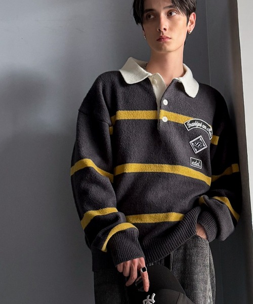 セール】《JaVaジャバコラボ》ワッペンデザインラガーポロニット（長袖