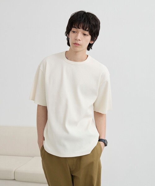 coen（コーエン）の「ワッフルショートスリーブＴシャツ（Tシャツ/カットソー・メンズ・オフホワイト/ダークグレー/ナチュラル・L/XL/M/S）」の6枚目の写真