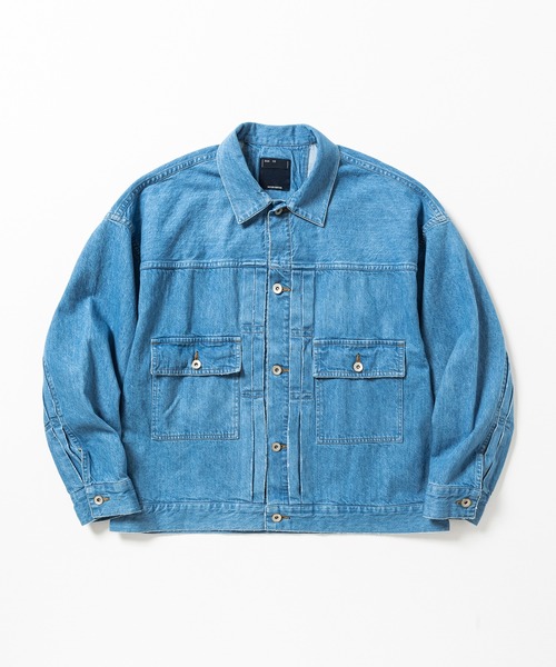 meanswhile(ミーンズワイル)の「Fade Denim Pleated Sleeve Blouse(デニムジャケット・メンズ・ブラック/インディゴブルー・4(XL)/2(M)/3(L)/1(S))」の1枚目の写真
