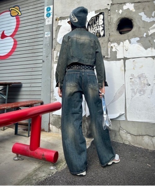 ipugo(イプゴ)の「ipugo/イプゴ ダメージ加工 ワイドデニムパンツ(デニムパンツ・レディース・ブルー・S/M)」の1枚目の写真