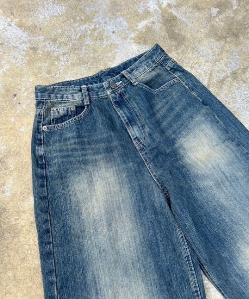 ipugo(イプゴ)の「ipugo/イプゴ ダメージ加工 ワイドデニムパンツ(デニムパンツ・レディース・ブルー・S/M)」の2枚目の写真