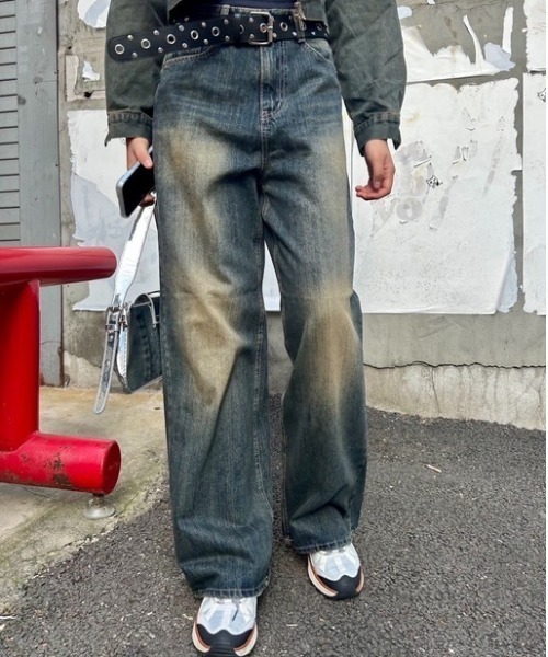ipugo(イプゴ)の「ipugo/イプゴ ダメージ加工 ワイドデニムパンツ(デニムパンツ・レディース・ブルー・S/M)」の7枚目の写真