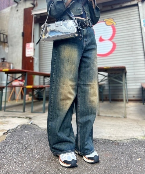 ipugo(イプゴ)の「ipugo/イプゴ ダメージ加工 ワイドデニムパンツ(デニムパンツ・レディース・ブルー・S/M)」の11枚目の写真