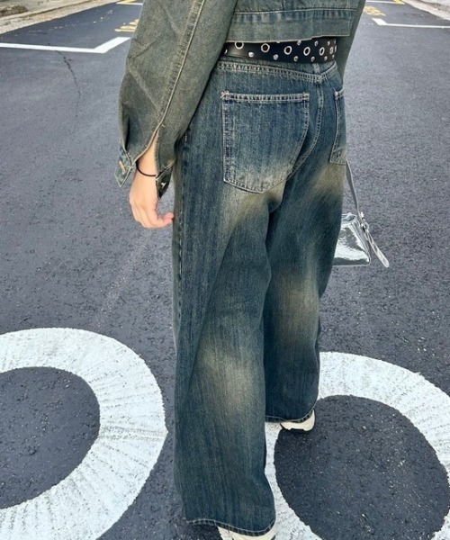 ipugo(イプゴ)の「ipugo/イプゴ ダメージ加工 ワイドデニムパンツ(デニムパンツ・レディース・ブルー・S/M)」の12枚目の写真