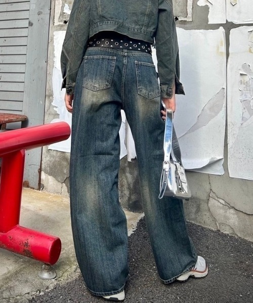 ipugo(イプゴ)の「ipugo/イプゴ ダメージ加工 ワイドデニムパンツ(デニムパンツ・レディース・ブルー・S/M)」の13枚目の写真
