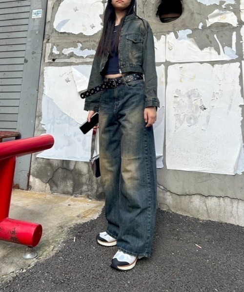 ipugo(イプゴ)の「ipugo/イプゴ ダメージ加工 ワイドデニムパンツ(デニムパンツ・レディース・ブルー・S/M)」の15枚目の写真