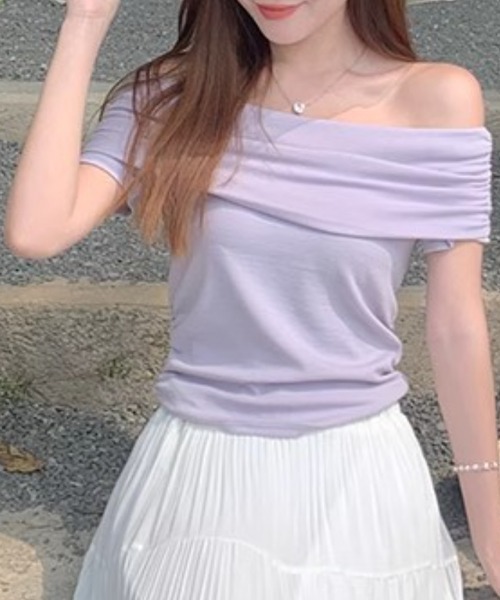 NANAHACHI(ナナハチ)の「オフショル半袖Tシャツ(Tシャツ/カットソー・レディース・アイボリー/パープル/イエロー/ライトブルー/ブラック・FREE)」の19枚目の写真