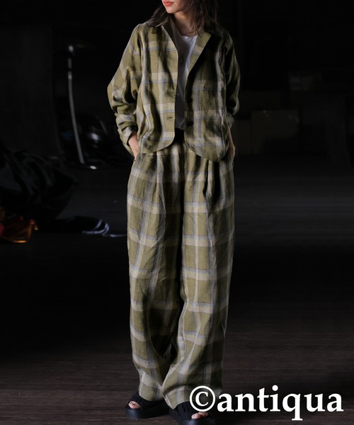 antiqua(アンティカ)の「リネンチェックパンツ(その他パンツ・レディース・カーキ/ブルー・ONESIZE)」の20枚目の写真