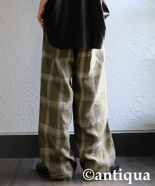 antiqua(アンティカ)の「リネンチェックパンツ(その他パンツ・レディース・カーキ/ブルー・ONESIZE)」の4枚目の写真