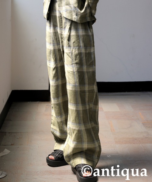 antiqua(アンティカ)の「リネンチェックパンツ(その他パンツ・レディース・カーキ/ブルー・ONESIZE)」の21枚目の写真