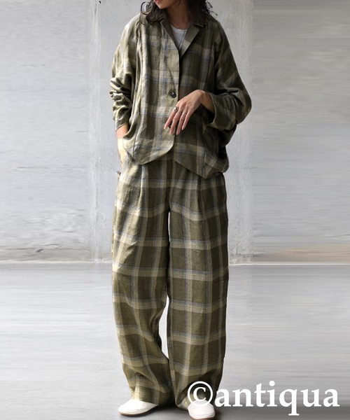 antiqua(アンティカ)の「リネンチェックパンツ(その他パンツ・レディース・カーキ/ブルー・ONESIZE)」の22枚目の写真