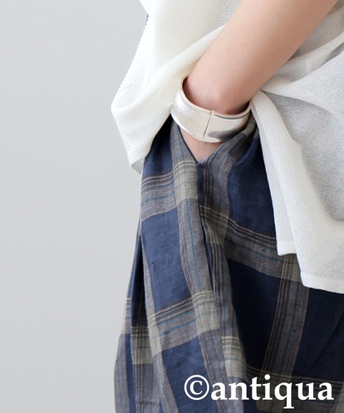 antiqua(アンティカ)の「リネンチェックパンツ(その他パンツ・レディース・カーキ/ブルー・ONESIZE)」の7枚目の写真