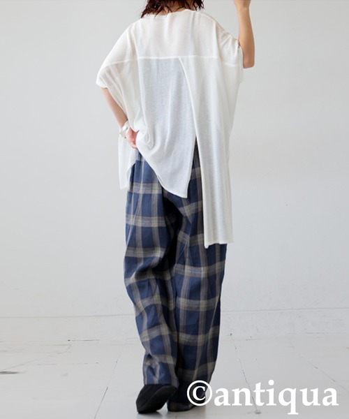 antiqua(アンティカ)の「リネンチェックパンツ(その他パンツ・レディース・カーキ/ブルー・ONESIZE)」の9枚目の写真