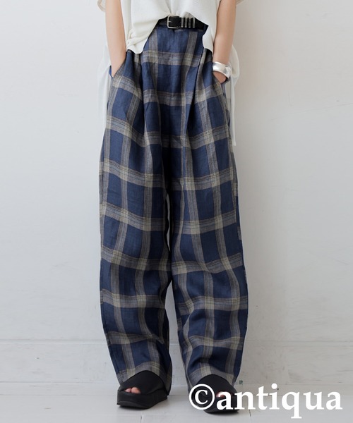 antiqua(アンティカ)の「リネンチェックパンツ(その他パンツ・レディース・カーキ/ブルー・ONESIZE)」の10枚目の写真