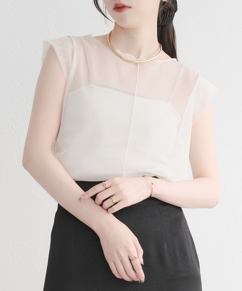 raffime（ラフィミー）の「アソートシアーノースリーブトップス（シャツ/ブラウス・レディース・ホワイト系その他/モカ/ミント/グリーン系その他/アイボリー/ブラウン系その他/ブラック・フリー）」の2枚目の写真