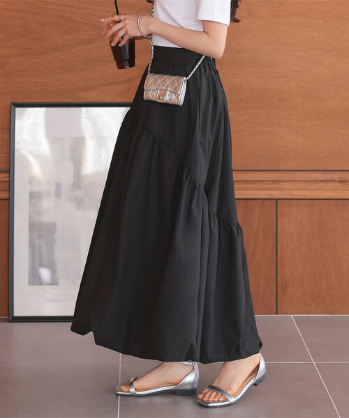 Petitle（プチレ）の「[ 低身長向けサイズ ] ラウンド切り替えバルーンスカート（スカート・レディース・ブラック/オフホワイト・PM）」の2枚目の写真