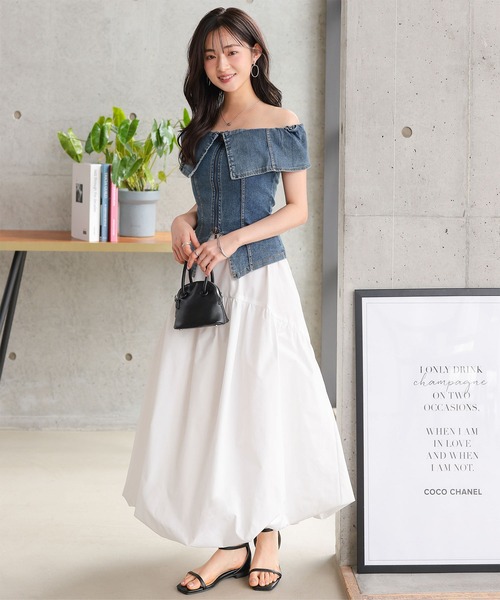 Petitle（プチレ）の「[ 低身長向けサイズ ] ラウンド切り替えバルーンスカート（スカート・レディース・ブラック/オフホワイト・PM）」の12枚目の写真