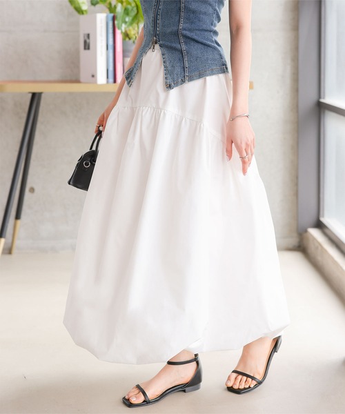 Petitle（プチレ）の「[ 低身長向けサイズ ] ラウンド切り替えバルーンスカート（スカート・レディース・ブラック/オフホワイト・PM）」の11枚目の写真