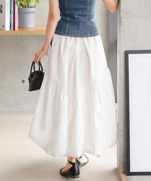 Petitle（プチレ）の「[ 低身長向けサイズ ] ラウンド切り替えバルーンスカート（スカート・レディース・ブラック/オフホワイト・PM）」の10枚目の写真