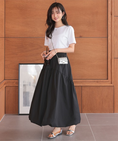 Petitle（プチレ）の「[ 低身長向けサイズ ] ラウンド切り替えバルーンスカート（スカート・レディース・ブラック/オフホワイト・PM）」の9枚目の写真