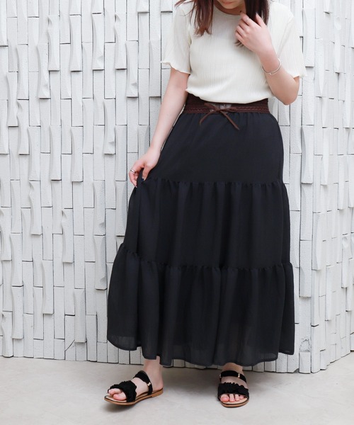 libelle more（リベル モア）の「スラブベルト付きティアードスカート（スカート・レディース・モカ/ブラック/オフホワイト・M）」の3枚目の写真
