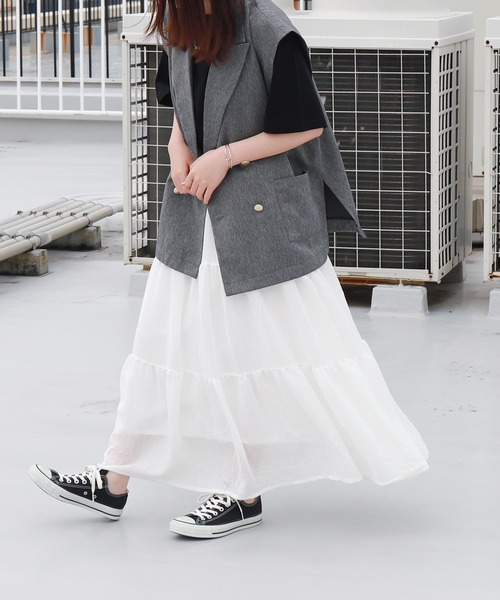 libelle more（リベル モア）の「スラブベルト付きティアードスカート（スカート・レディース・モカ/ブラック/オフホワイト・M）」の5枚目の写真