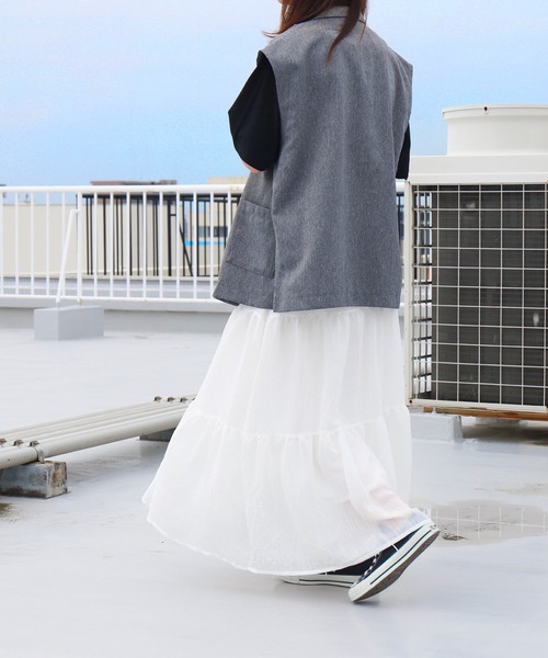 libelle more（リベル モア）の「スラブベルト付きティアードスカート（スカート・レディース・モカ/ブラック/オフホワイト・M）」の7枚目の写真