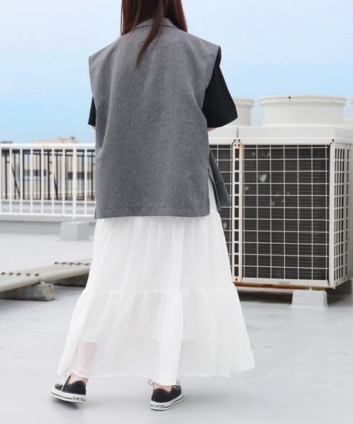 libelle more（リベル モア）の「スラブベルト付きティアードスカート（スカート・レディース・モカ/ブラック/オフホワイト・M）」の8枚目の写真