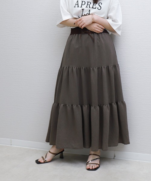 libelle more（リベル モア）の「スラブベルト付きティアードスカート（スカート・レディース・モカ/ブラック/オフホワイト・M）」の11枚目の写真