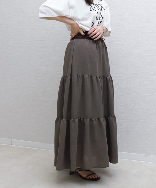 libelle more（リベル モア）の「スラブベルト付きティアードスカート（スカート・レディース・モカ/ブラック/オフホワイト・M）」の12枚目の写真