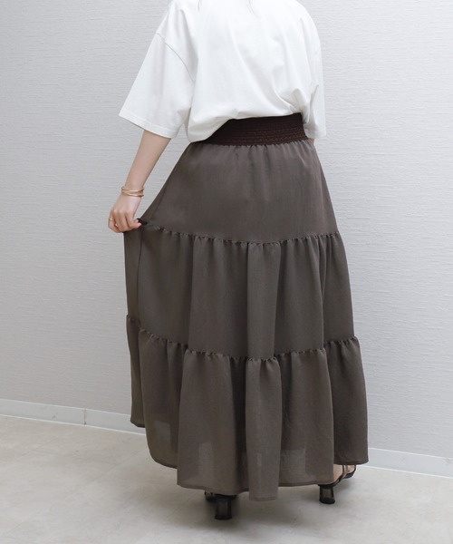 libelle more（リベル モア）の「スラブベルト付きティアードスカート（スカート・レディース・モカ/ブラック/オフホワイト・M）」の13枚目の写真
