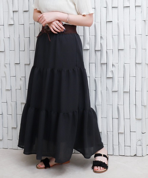 libelle more（リベル モア）の「スラブベルト付きティアードスカート（スカート・レディース・モカ/ブラック/オフホワイト・M）」の15枚目の写真